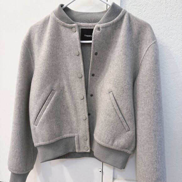 Theory grey wool cashmere bomber cardigan sweater - Picture 5 of 8